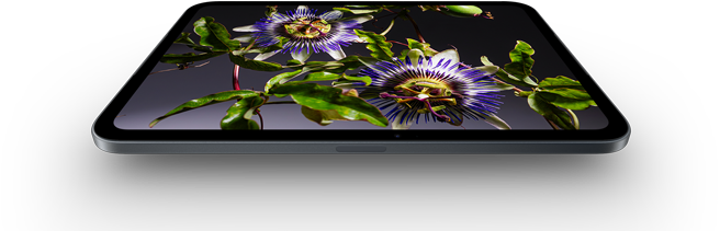 iPad mini, 8.5-inch OLED display, bright and deep blacks, showing a person wearing a hat and jacket