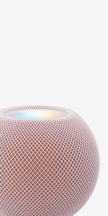 HomePod mini 2, pink color, close-up view with illuminated top display