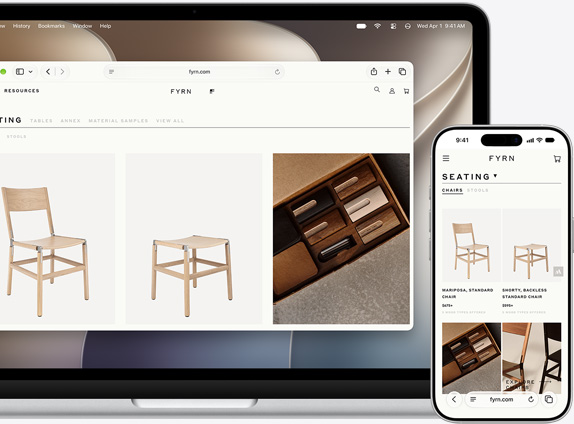 MacBook und iPhone Displays mit der gleichen Webseite in Safari, die auf beiden Geräten geöffnet ist