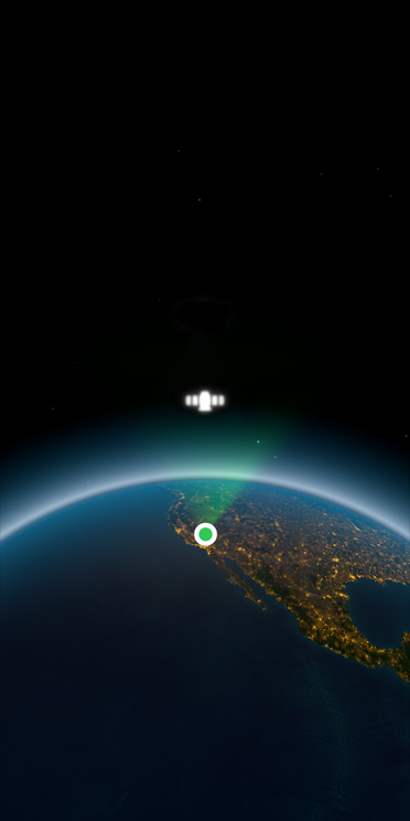 Photo en plongée de la Terre vue de l’espace, avec une icône de satellite