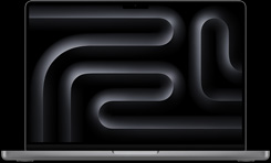 MacBook Pro, silver color, open, display shows geometric wavy pattern